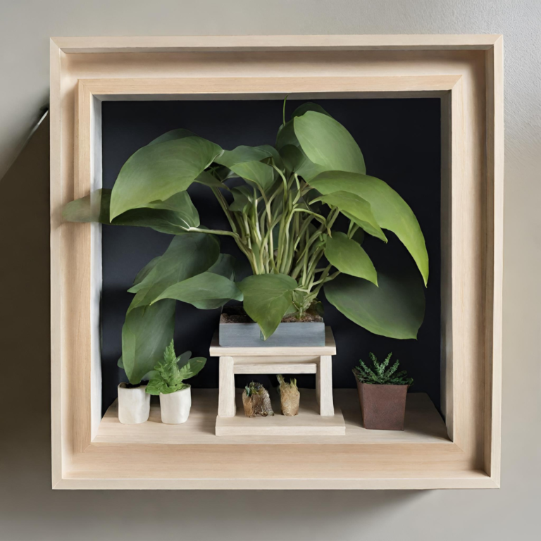 Shadowbox with a plant in it illustrates ways to display houseplants without using plant stand.